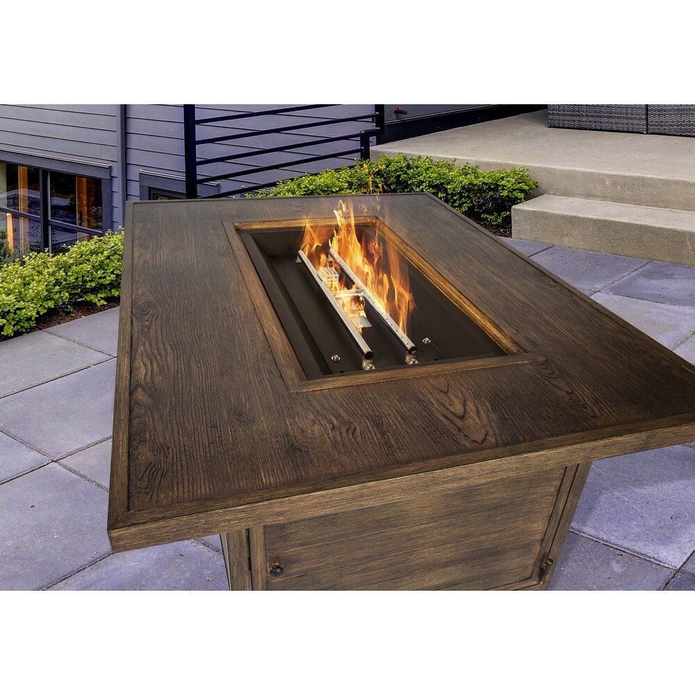 Aluminum Propane Outdoor Fire Table with Stained Wood Look Finish