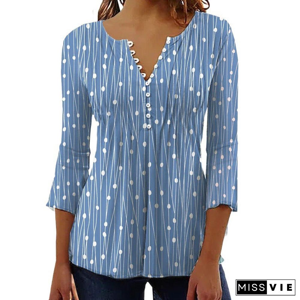 Women's Autumn Trendy V-neck Printed Long-sleeved Blouses