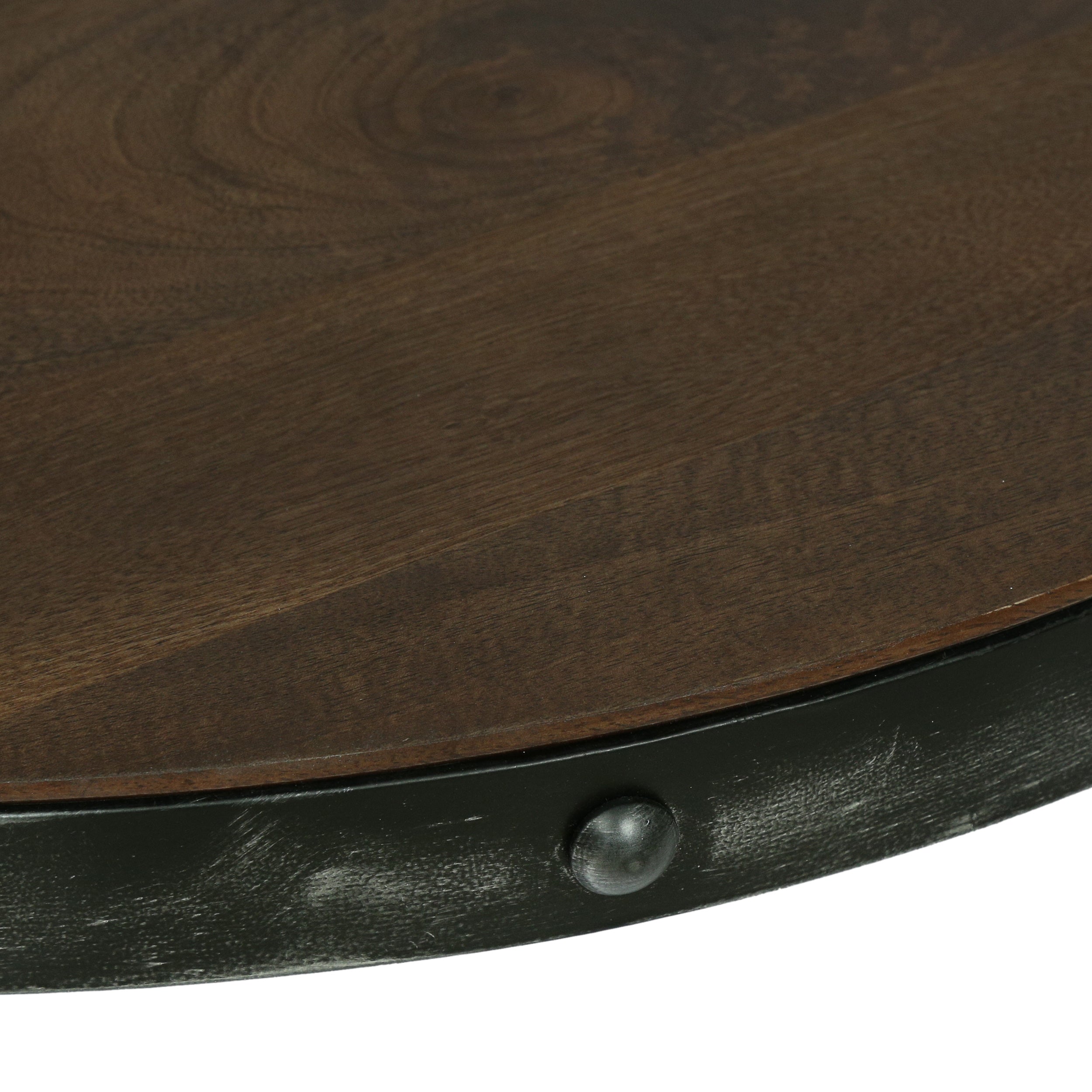 Clopton Modern Industrial Handcrafted Round Mango Wood Coffee Table, Brown and Antique Gunmetal