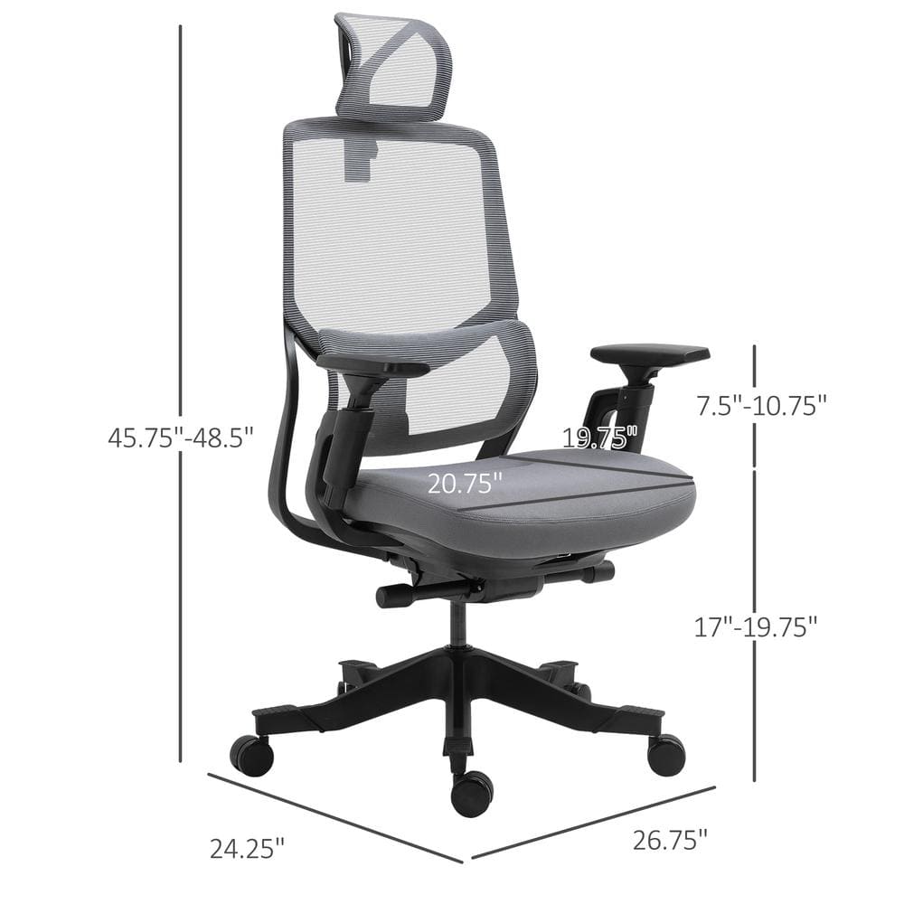 Vinsetto Grey Mesh Ergonomic Mesh Desk Office Chair with Arms 921-532