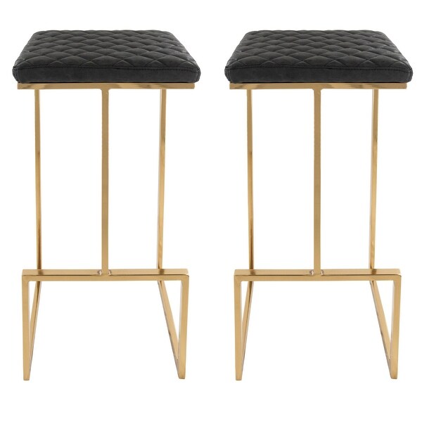 LeisureMod Quincy Modern tufted Leather Barstool Gold Metal Frame Set of 2 - 29