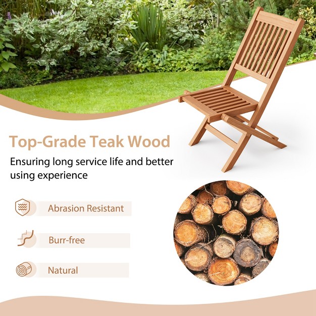 Costway Patio Folding Chair Solid Teak Wood Slatted Seat Natural Portable Outdoor