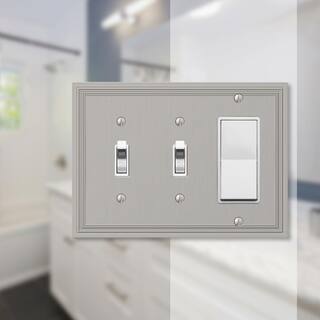 AMERELLE Hallcrest 3 Gang 2-Toggle and 1-Rocker Metal Wall Plate - Satin Nickel 98TTRN