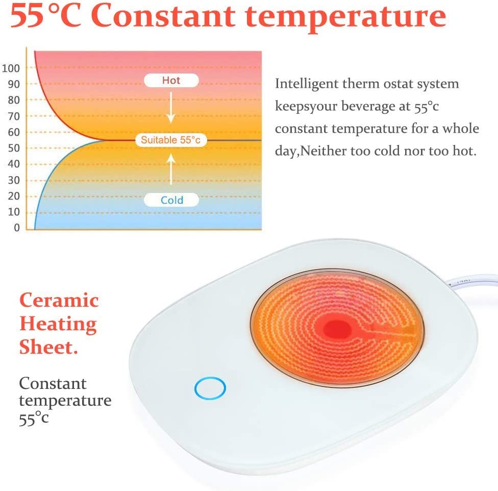 YEVIOR Coffee Cup Warmer for Desk With Touch Screen 3 Temperature Control Mug Warmer for Office Home Use，Cup Warmer Plate for Coffee， Milk， Tea， Water(White)