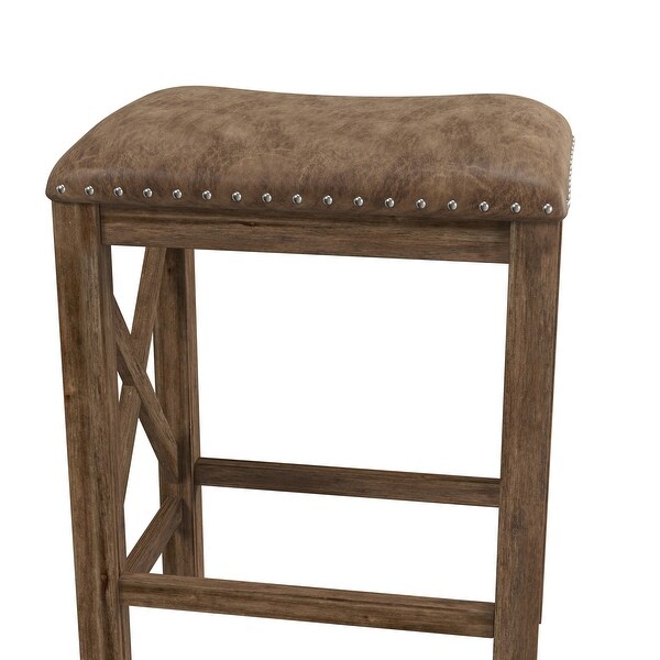 The Gray Barn Wild Hen Bench Wood Backless Counter Height Stool， Set of 2， Antique Brown Walnut