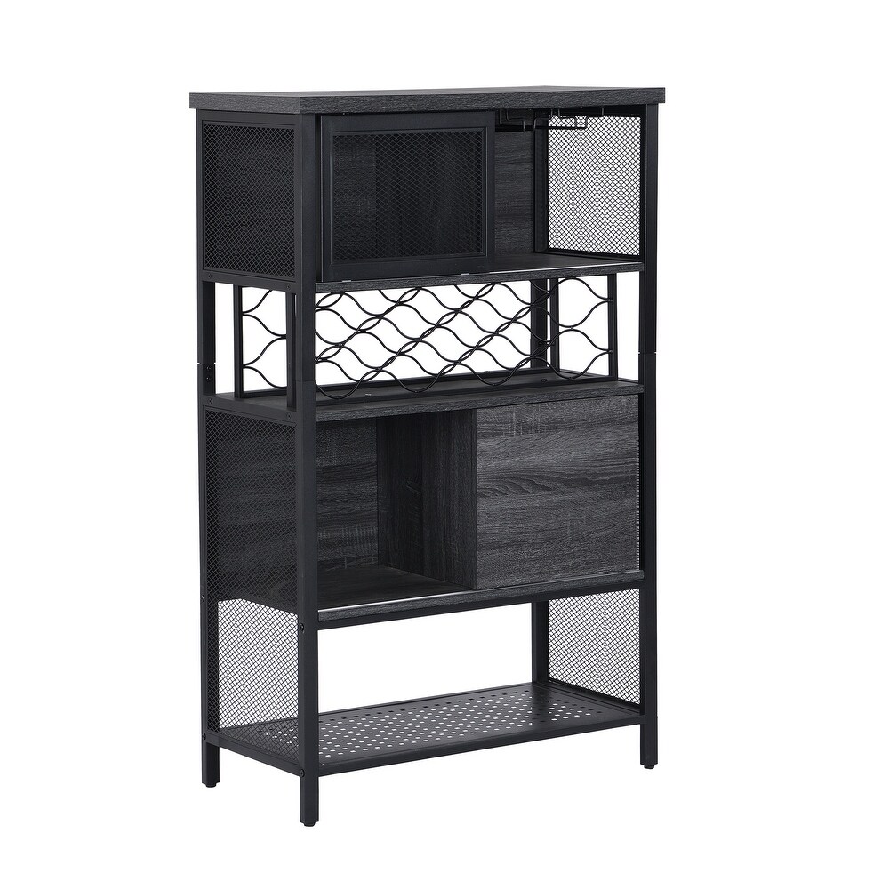 Industrial Bar Cabinet with Wine Rack   N/A