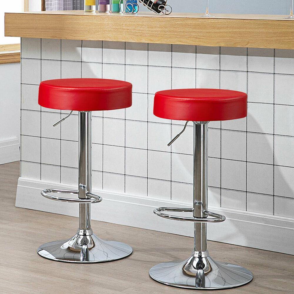 Gymax 34 in. Adjustable Swivel Bar Stool PU Leather Kitchen Counter Bar Chairs Red (4-Pieces) GYM06742