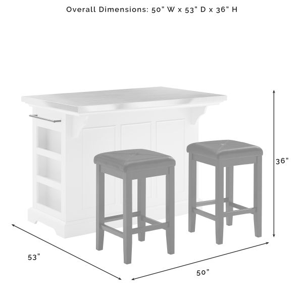 Julia Stainless Steel Top Island W/Uph Square Stools