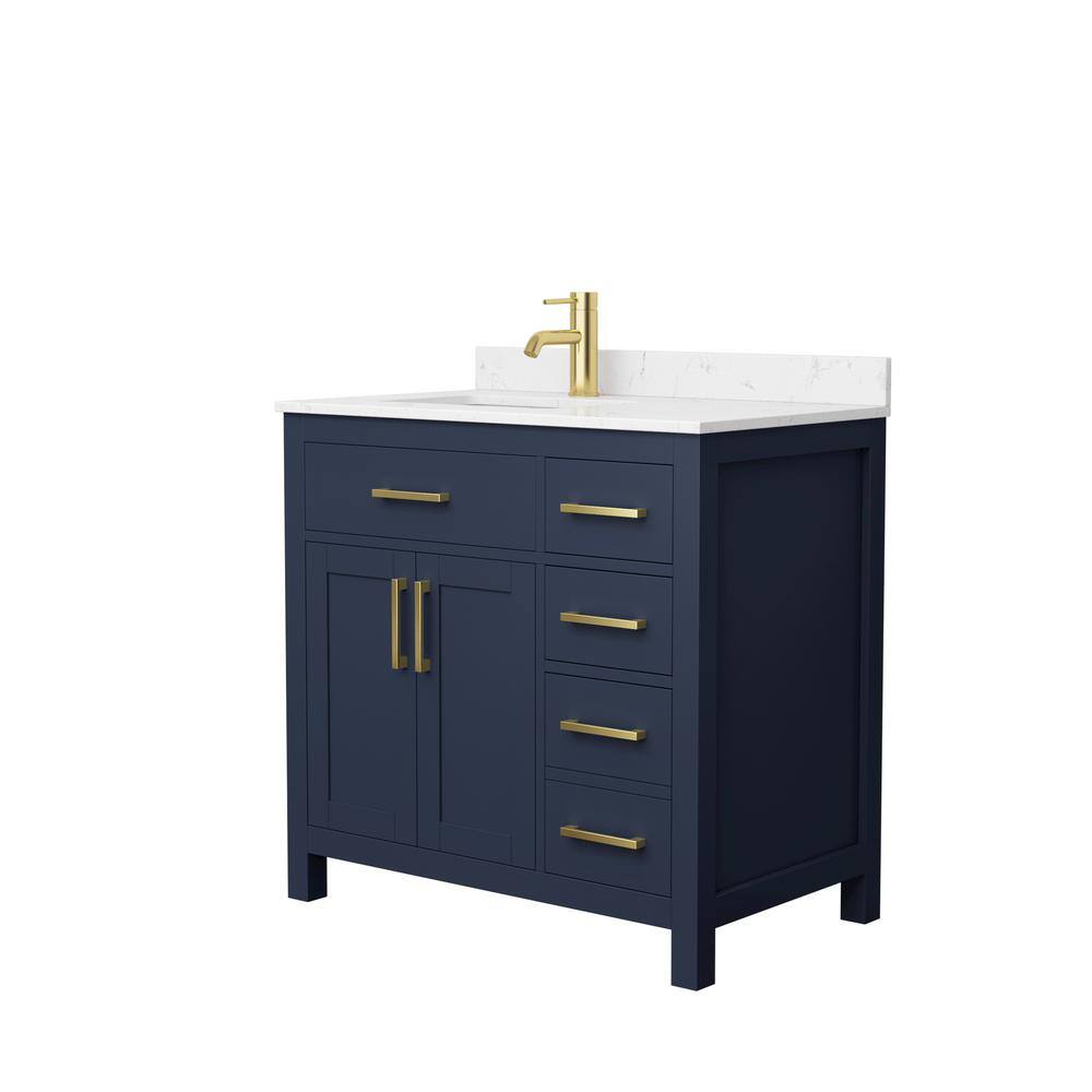 Wyndham Collection Beckett 36 in. W x 22 in. D x 35 in. H Single Sink Bathroom Vanity in Dark Blue with Carrara Cultured Marble Top WCG242436SBLCCUNSMXX