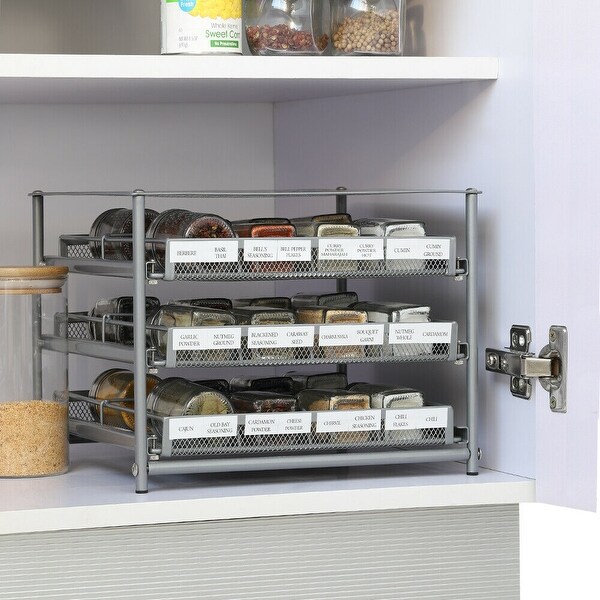 24-Bottle Spice Rack with Drawer Organizer， 3-Tier Metal