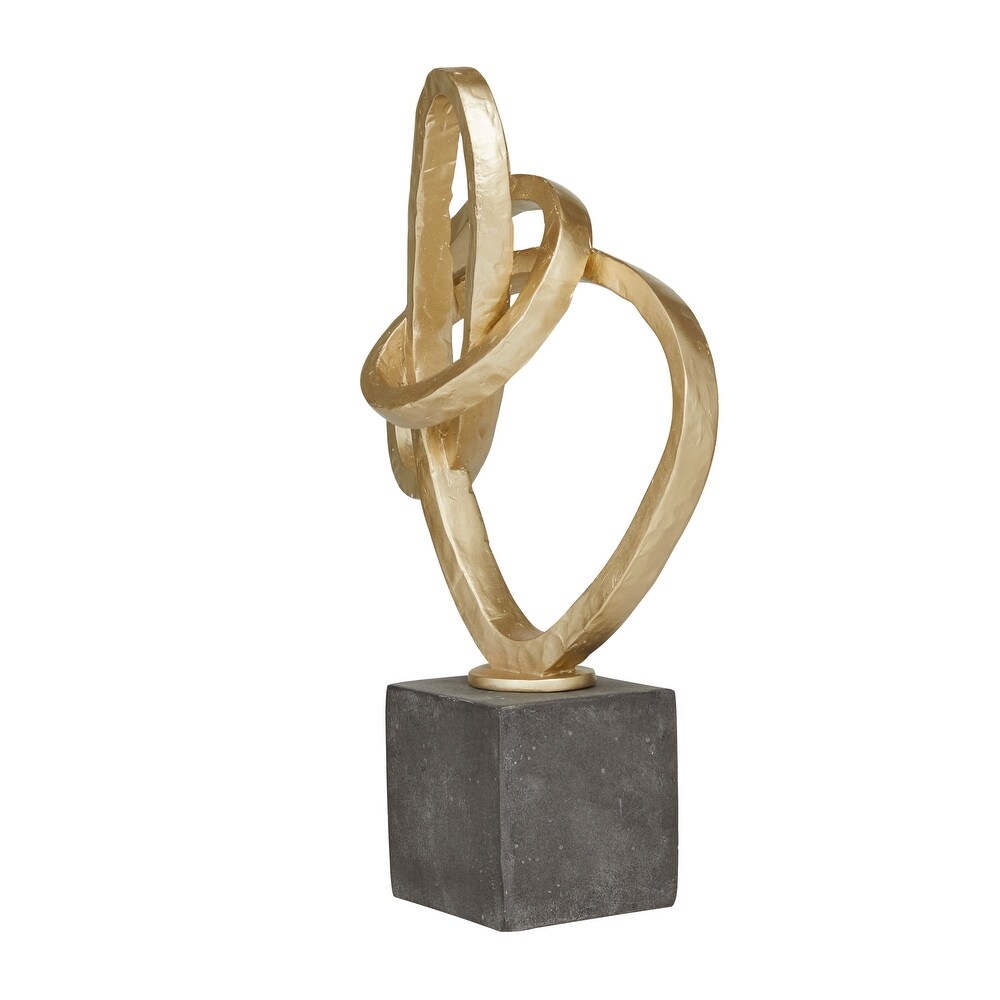 Gold Polystone Link Abstract Sculpture with Black Base   11 x 4 x 17