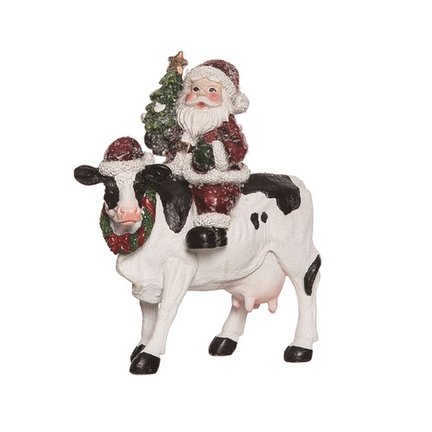 Transpac Resin 6 2 In Multicolor Christmas Santa And Cow Figurine