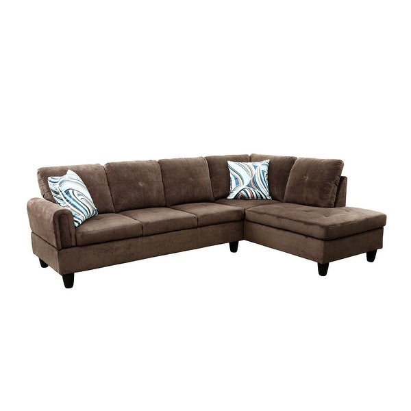 2-Pieces Sectional Sofa and Chaise，Brown，Corduroy Fabric(09709B-2)