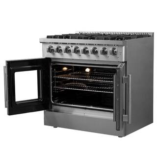 Forno Galiano 36 in. Freestanding French Door Double Oven Dual Fuel Range 6 Burners Stainless Steel FFSGS6356-36