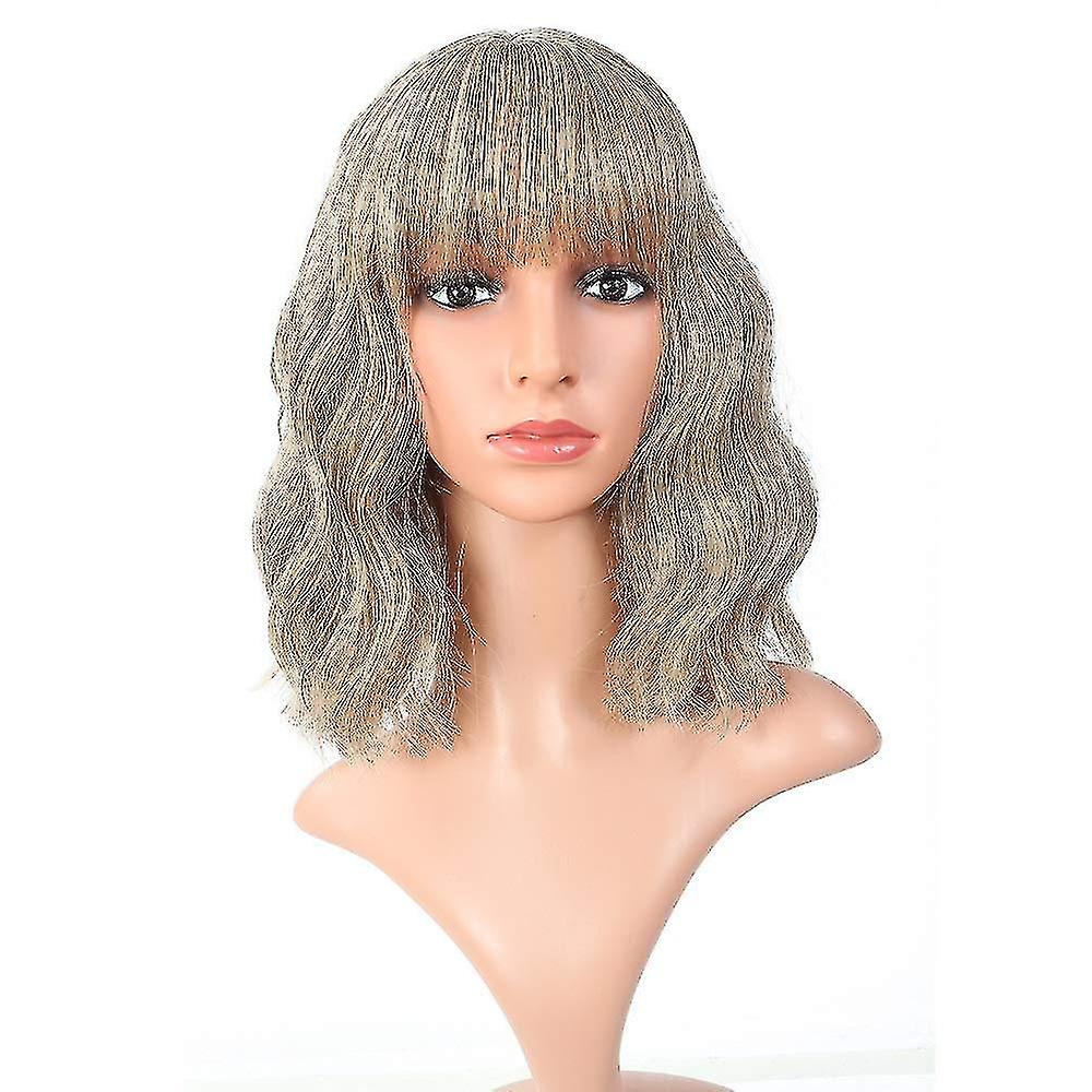 Loose Wave Blonde Wig Short Bob Wigs With Air Bangs Shoulder Length Women's Short Wig