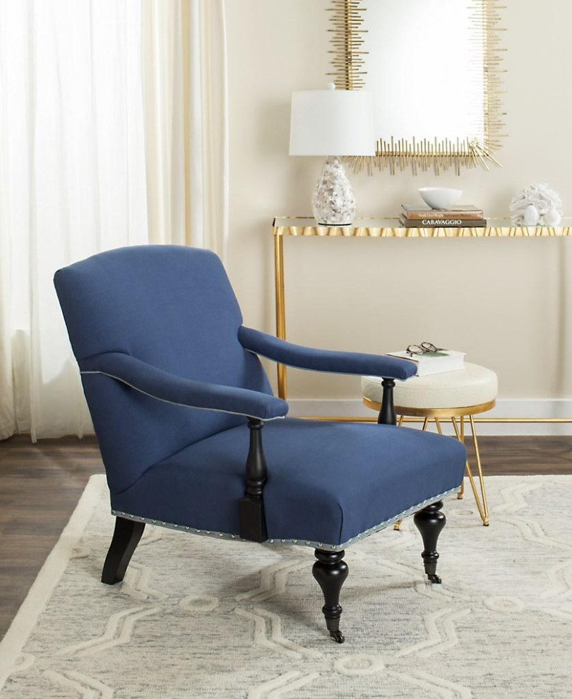 Vonn Arm Chair Silver Nail Heads Steel Blue/ Black   Traditional   Armchairs And Accent Chairs   by Peachtree Fine Furniture  Houzz