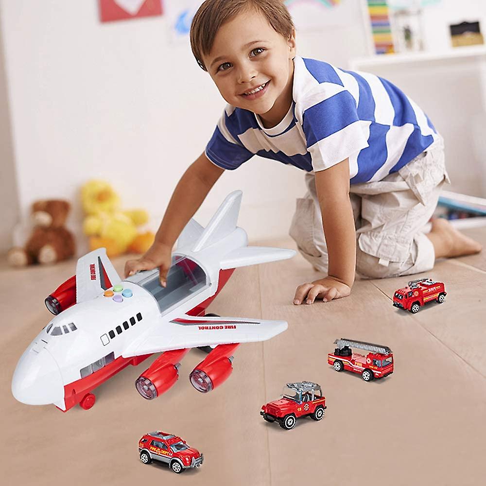 Car Toys Set With Transport Cargo Airplane， Educational Vehicles Fire Fighting Car Set For Kids Toddlers Child Gift For 3 4 5 6 Years Old， Large Play