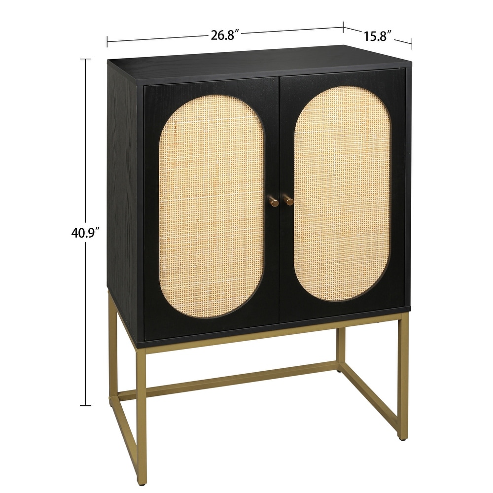 Rattan 2 Door High Cabinet Built in Adjustable Shelf