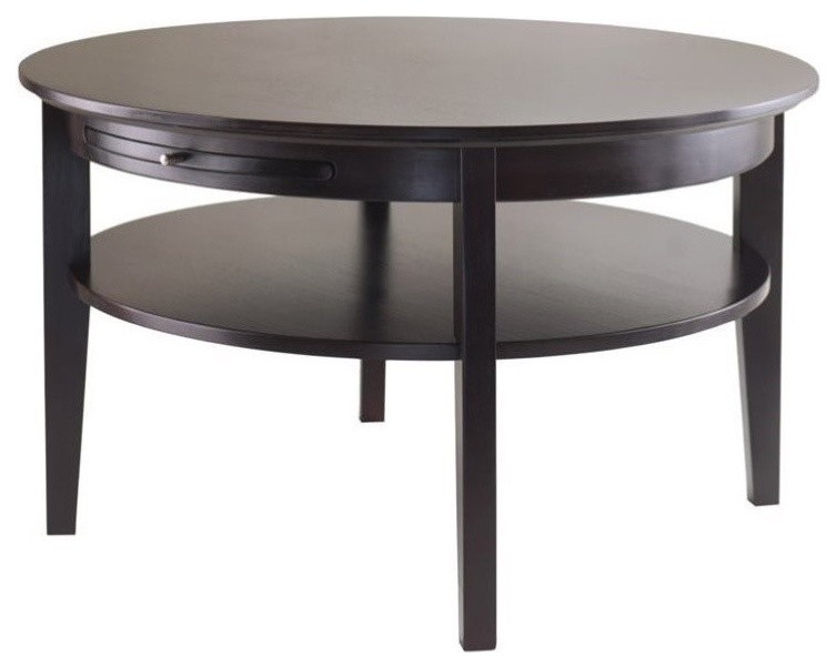 Pemberly Row Round Coffee Table with Pull out Tray in Dark Espresso   Transitional   Coffee Tables   by Homesquare  Houzz