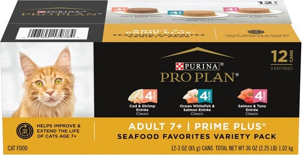 Purina Pro Plan Senior Adult 7+ Seafood Favorites Pate Variety Pack Canned Cat Food