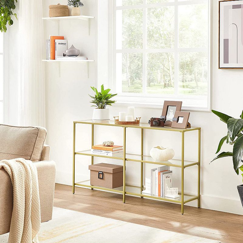 Console Sofa Table With 3 Shelves， Metal Frame