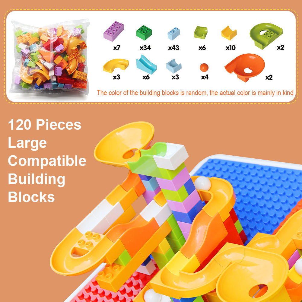 KORIMEFA Multi Kids Activity Table Chairs Set with 120pcs Building Blocks, Activity Play Table Set Compatible Blocks Toys for Boy Girl Toddler