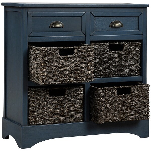 Wicker locker control table， two drawers and four classic rattan baskets