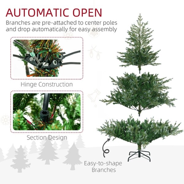 HOMCOM 6ft Artificial Christmas Tree Holiday Décor with 795 Branches，Auto Open，Steel Base，Wide Shape，EasytoShape Branches