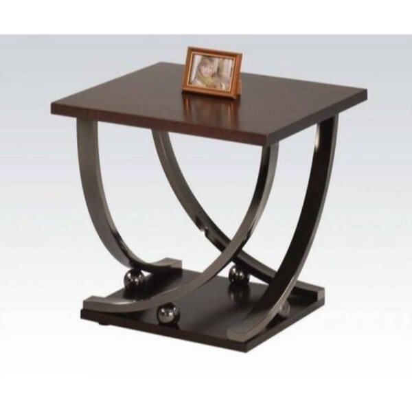 23 Inch Wood Top End Table with Curved Metal Legs，Dark Brown - 23.25 H x 23.5 W x 23.5 L Inches