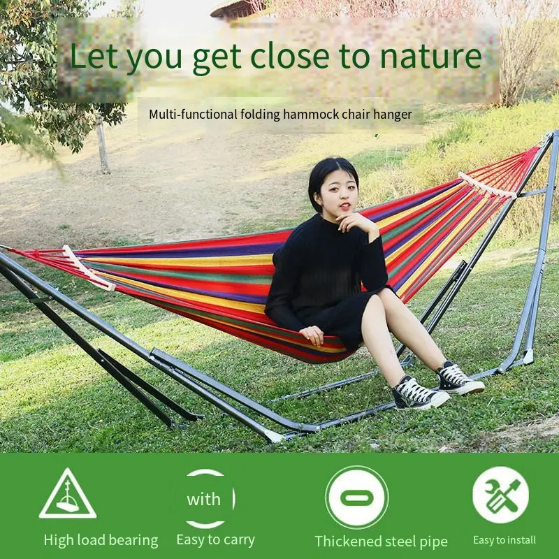 Wholesale Cotton Folding Double Nylon Swing Portable Outdoor Camping Beach Garden Hanging  Hammocks Beds