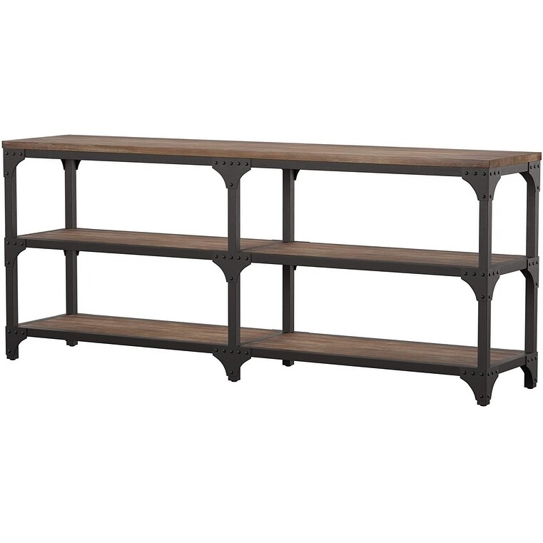 Aoolive Wooden Console Table in Weathered Oak   Antique Silver