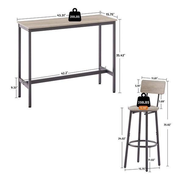 3pcs Industrial Style Bar Table Set with 2 Bar Stools