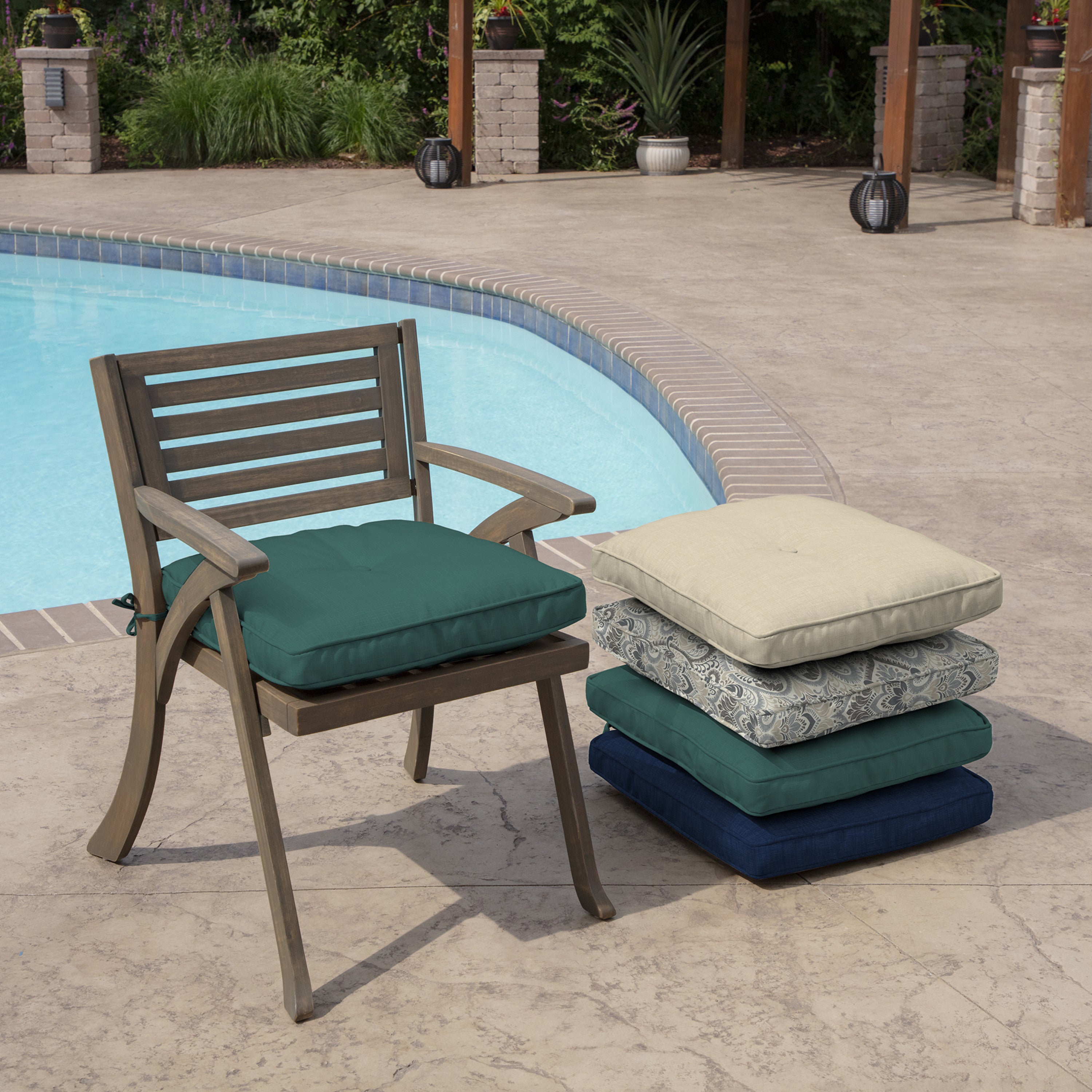 Arden Selections PolyFill Outdoor Seat Cushion 20 x 20， Peacock Blue Green Texture