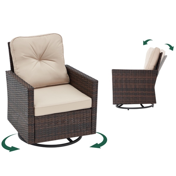 AVAWING 3 PCS Outdoor Wicker Swivel Rocking Chairs with Tempered Glass Side Table