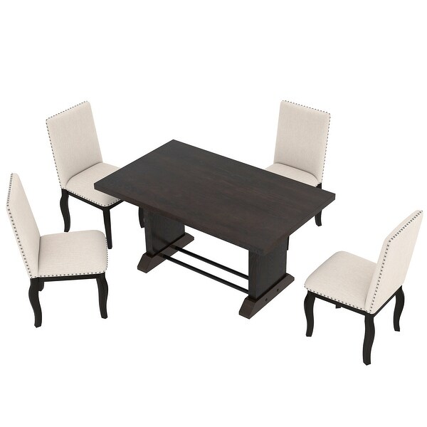 Wood Dining Table Set Rectangular Table with Iron Pipes