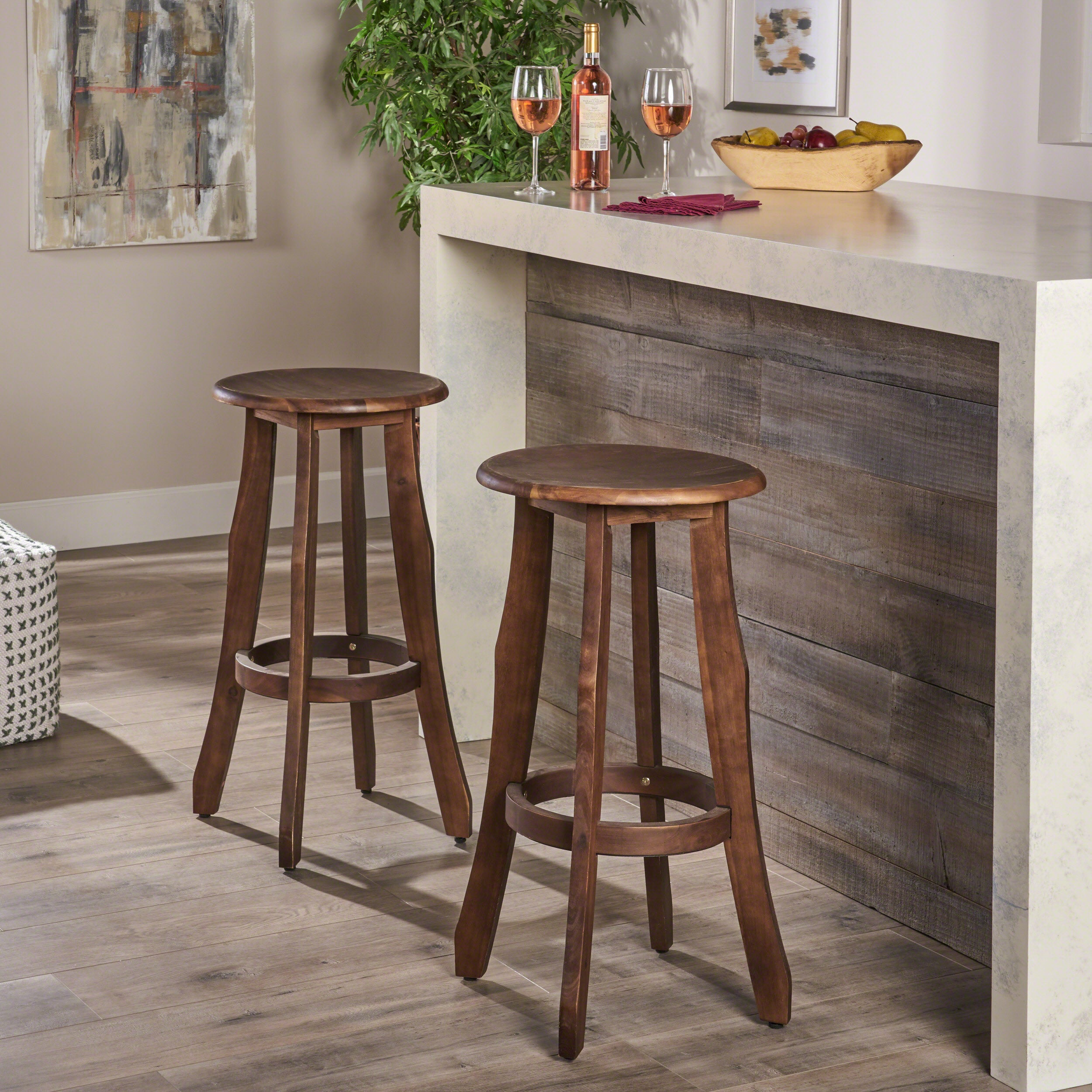 Ruth Rustic Indoor Acacia Wood Barstools， Set of 2， Dark Brown Finish