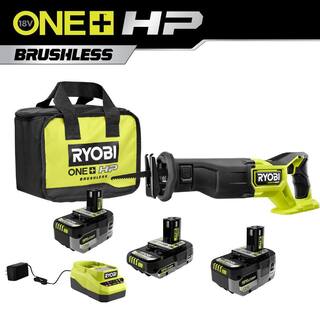 RYOBI ONE+ 18V Lithium-Ion 2.0 Ah 4.0 Ah and 6.0 Ah HIGH PERFORMANCE Batteries and Charger Kit w HP Brushless Recip Saw PSK007-PBLRS01B