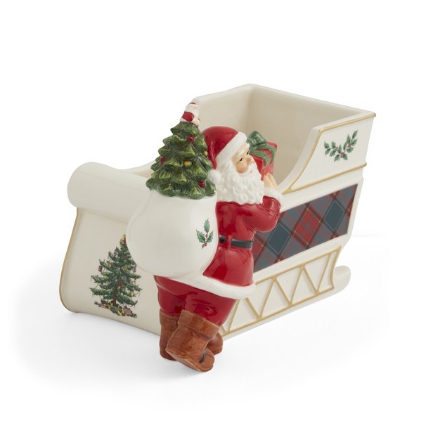 Spode Christmas Tree Santa Sleigh Candy Jar 8 Inch