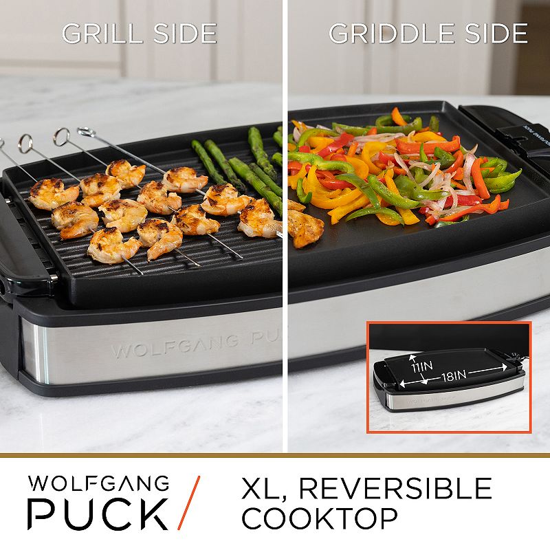 Wolfgang Puck XL Reversible Grill Griddle， Oversized Removable Cooking Plate， Nonstick Coating， Dishwasher Safe， Heats Up to 400oF， Stay Cool Handles