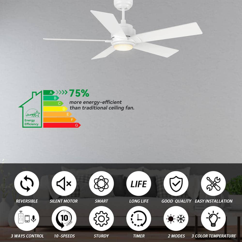 CARRO Aspen 52 in Dimmable LED IndoorOutdoor White Smart Ceiling Fan with Light and Remote Works with AlexaGoogle Home