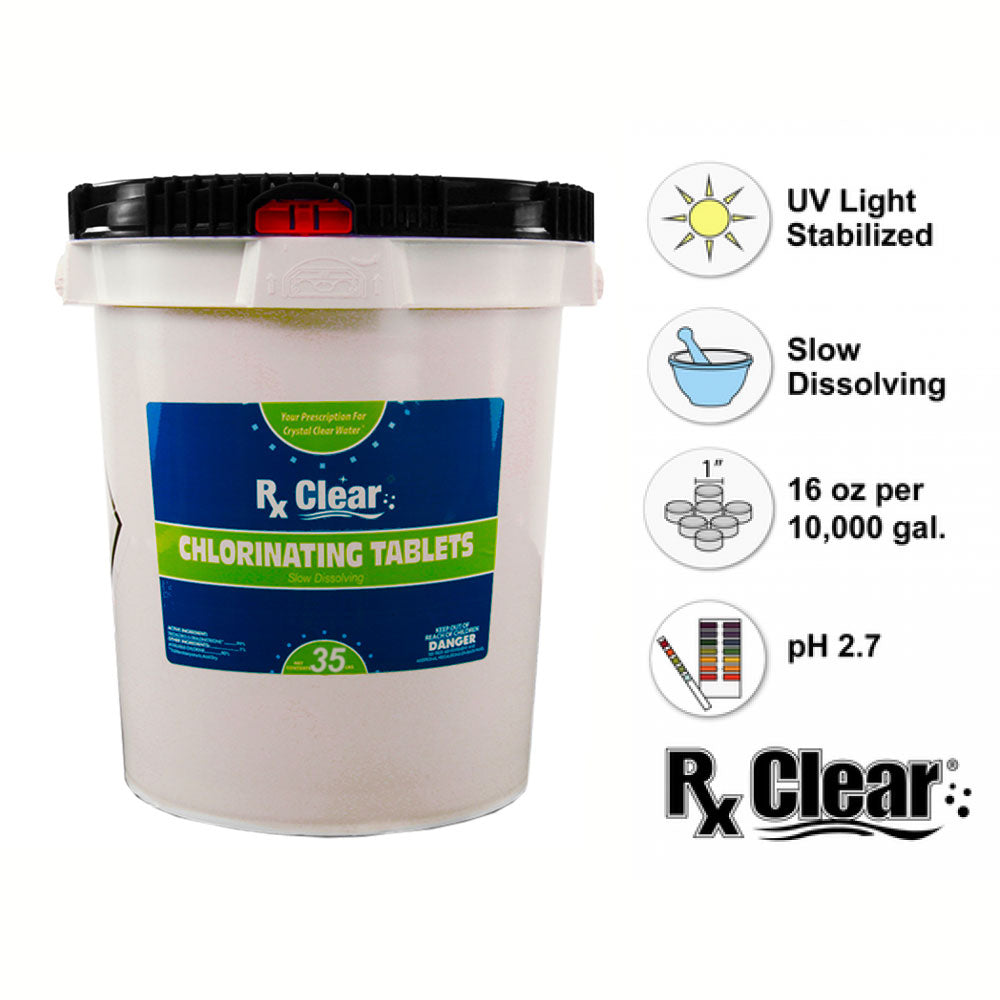 Rx Clear Stabilized 1" Chlorine Tablets | 35-Pound Bucket