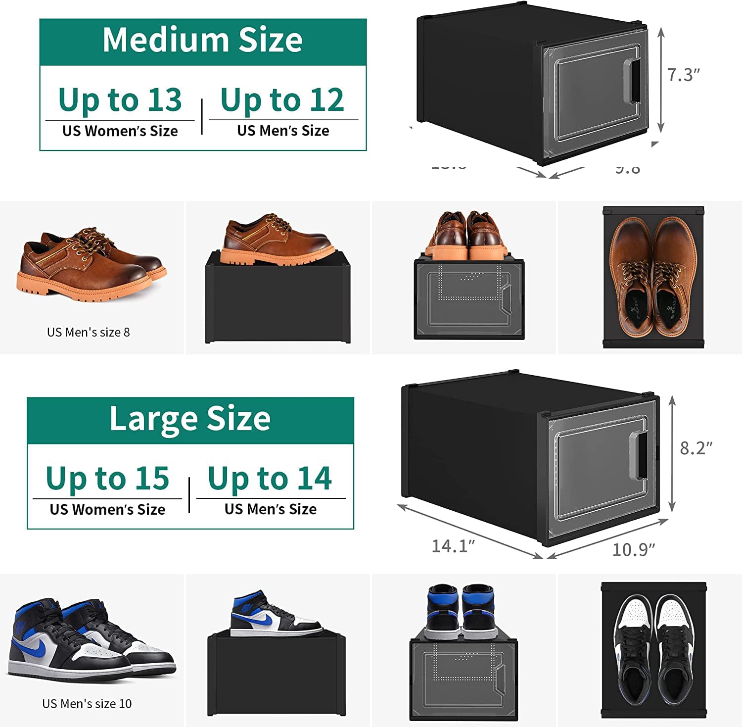 YITAHOME XL Shoe Storage Box, Set of 12 Shoe Storage Organizers Stackable Shoe Storage Box Rack Containers Drawers - Black, X-Large Size