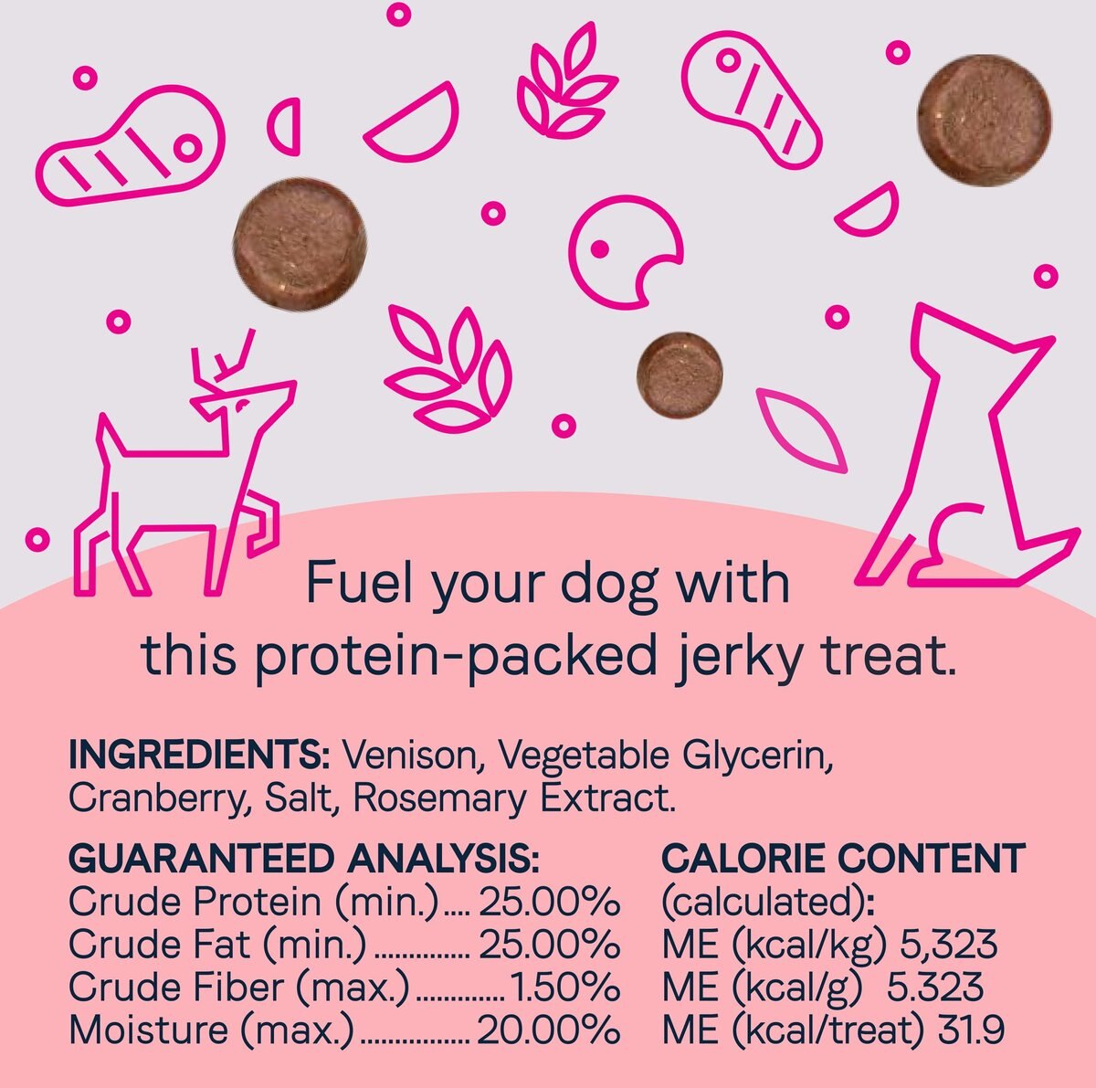 CANIDAE Sustain Jerky Treats Wild Venison Recipe Dog Treats， 4-oz bag