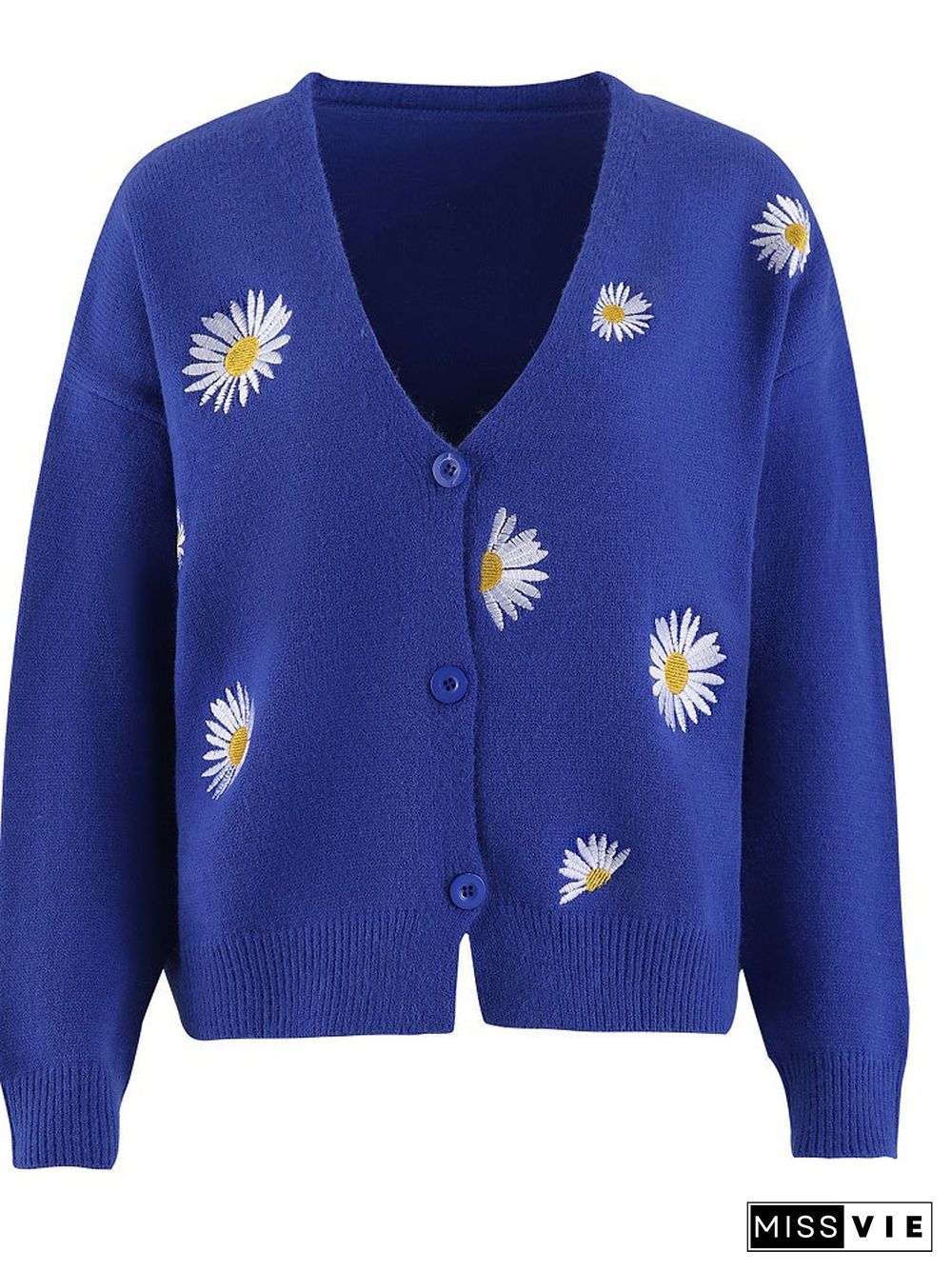 Women's V-neck Floral Embroidery Cardigan Jacket Coat