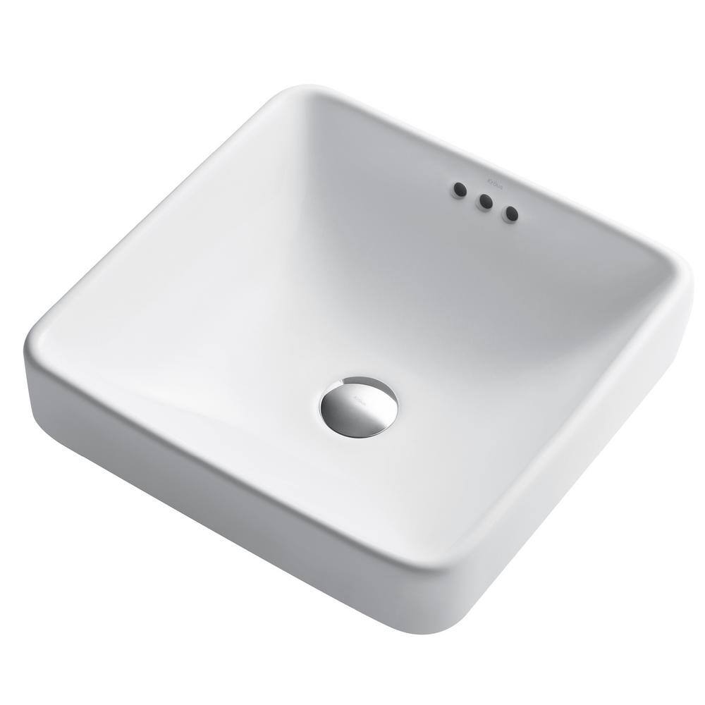 KRAUS Elavo Series Square Ceramic Semi-Recessed Bathroom Sink in White with Overflow KCR-281