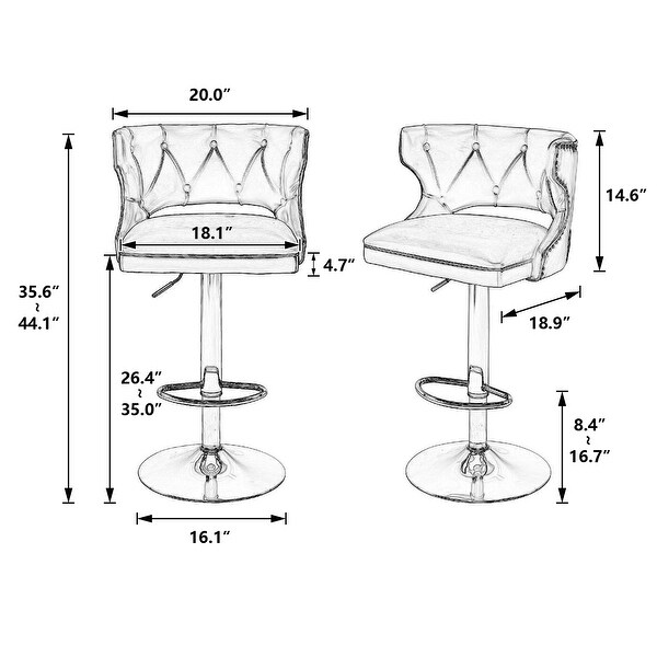 Bar Stools With Back and Footrest Counter Height Velvet 2PCS/SET