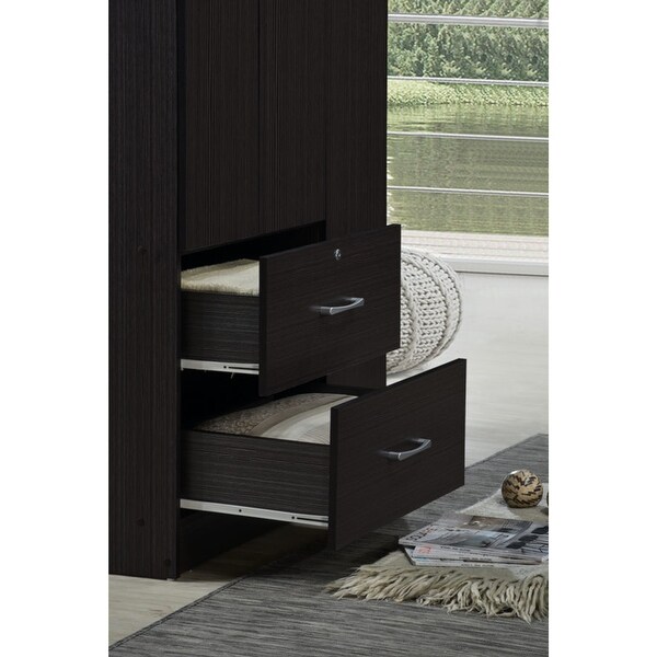 Hodedah Import 3 Door Armoire with Clothing Rod， Shelves， and 2 Drawers， Chocolate - - 37191679