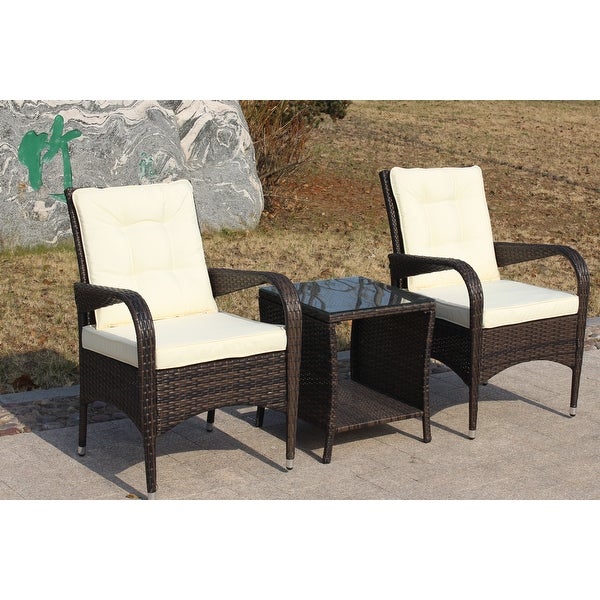 3-Pieces Outdoor Patio Furniture Sets for 2， Wicker Rattan Sectional Conversation Set with 2 Chairs and 1 Table with Seat Cushions - Overstock - 37426767