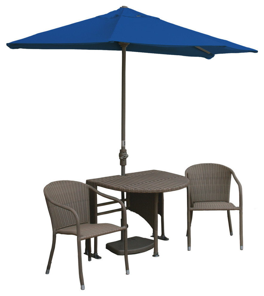 5 Piece Adena  Weather Wicker Set With off The Wall Brella   Contemporary   Outdoor Dining Sets   by Blue Star Group  Houzz