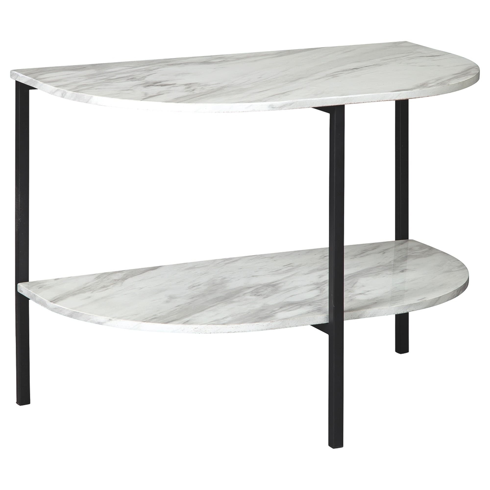 Crescent Moon Shaped Marble Top Metal Chair Side End Table， White and Black